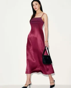 Red Satin Square Neck Slip Maxi Dress