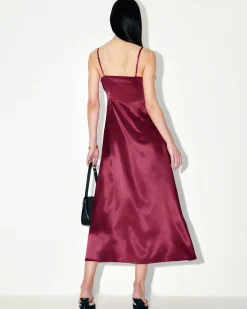 Red Satin Square Neck Slip Maxi Dress