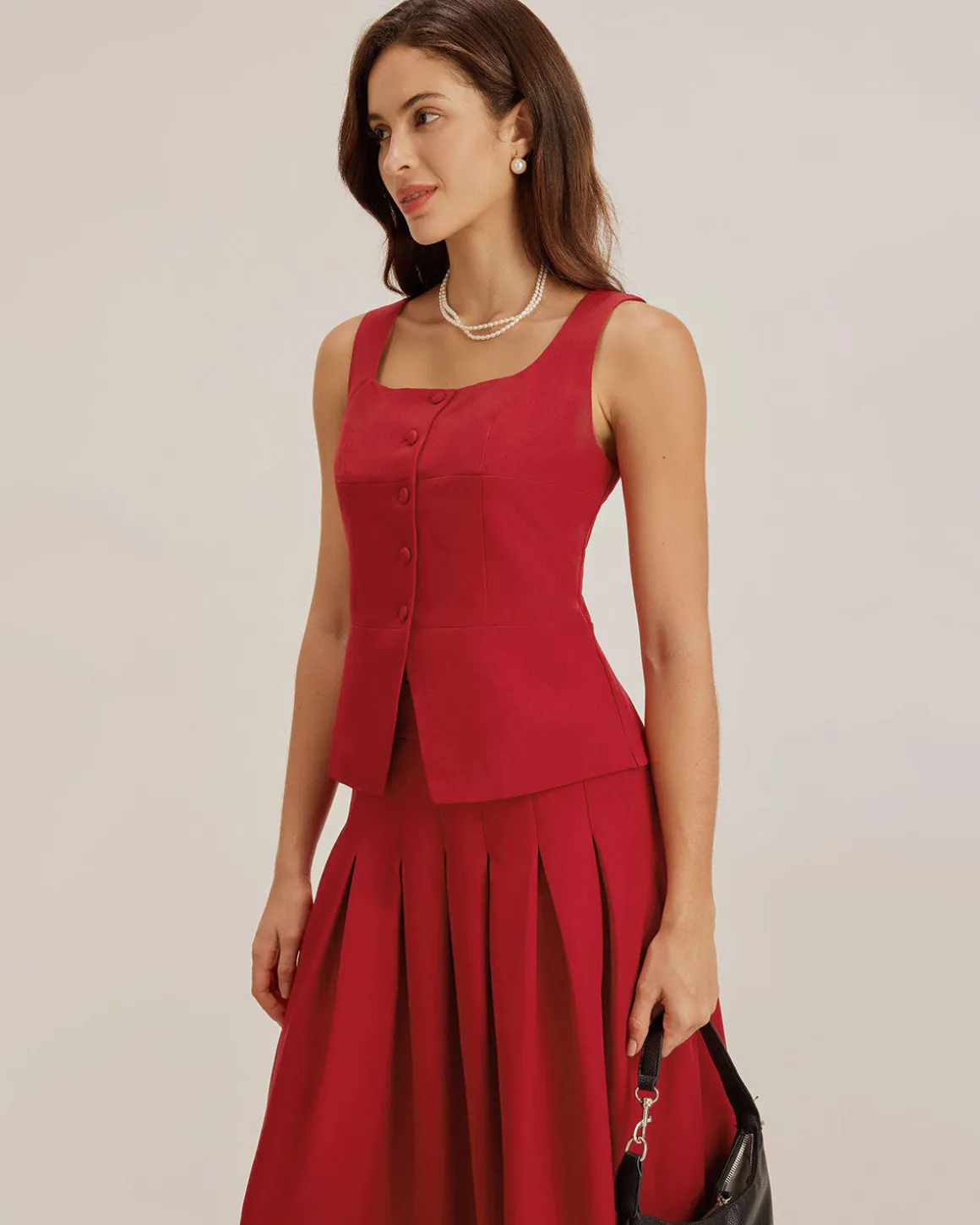 Red Skirt Two Piece Set