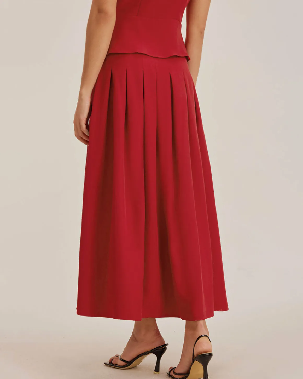 Red Skirt Two Piece Set