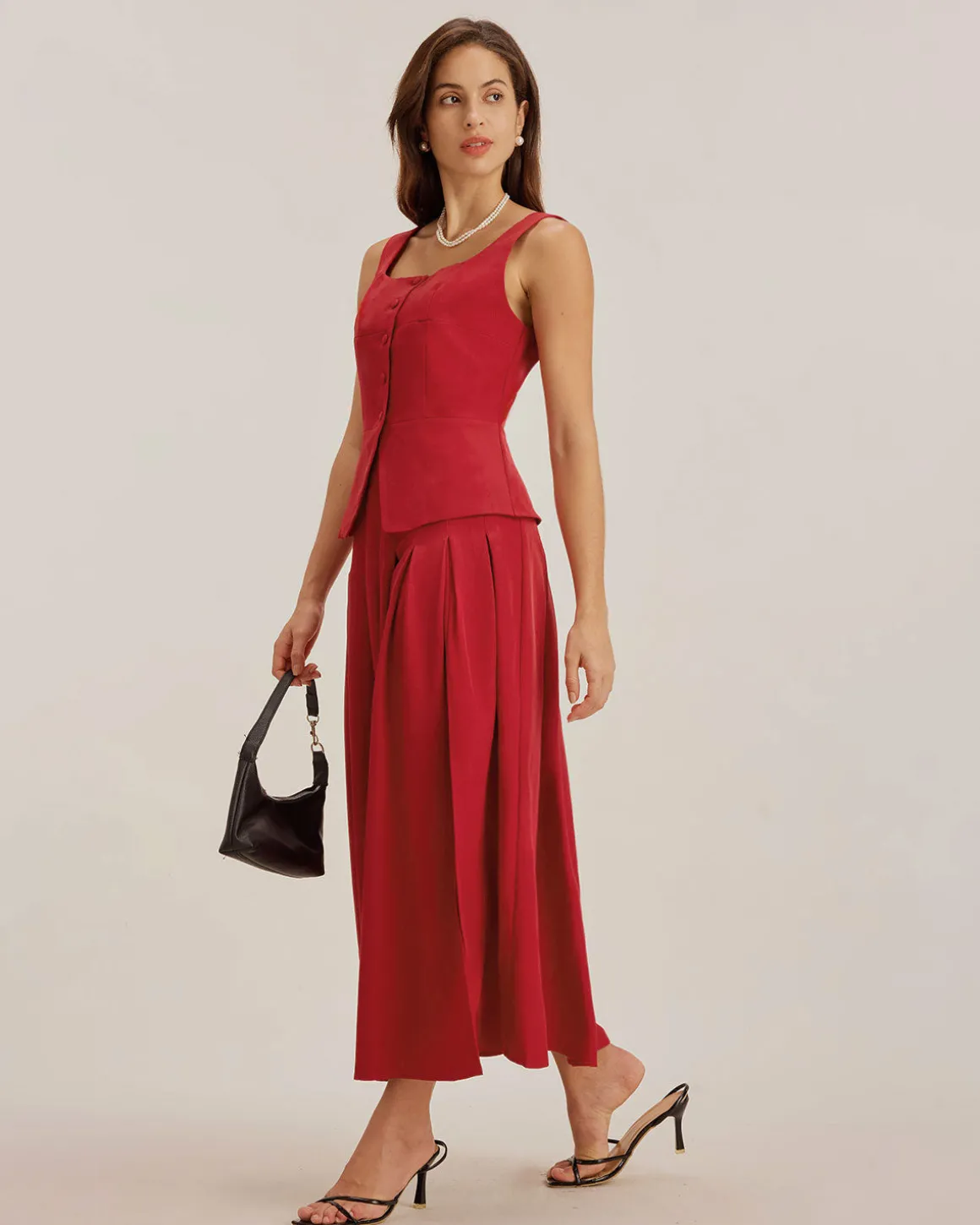 Red Skirt Two Piece Set