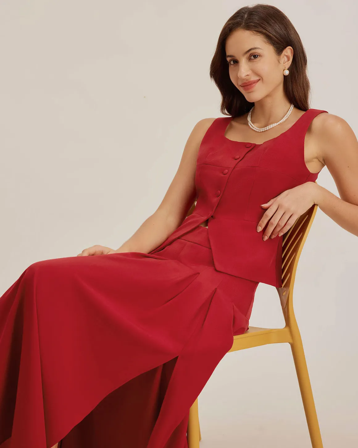 Red Skirt Two Piece Set