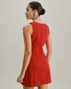 Red Square Neck A-Line Mini Dress