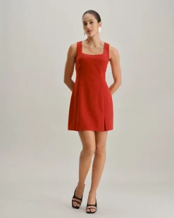 Red Square Neck A-Line Mini Dress