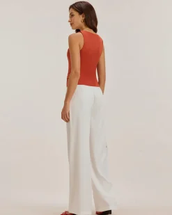 Red Square Neck Button Vest