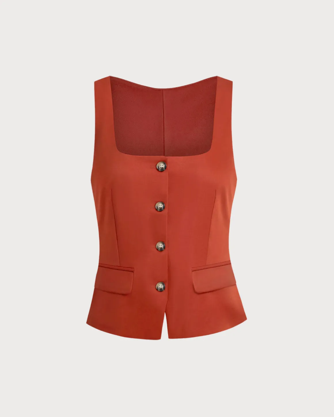Red Square Neck Button Vest