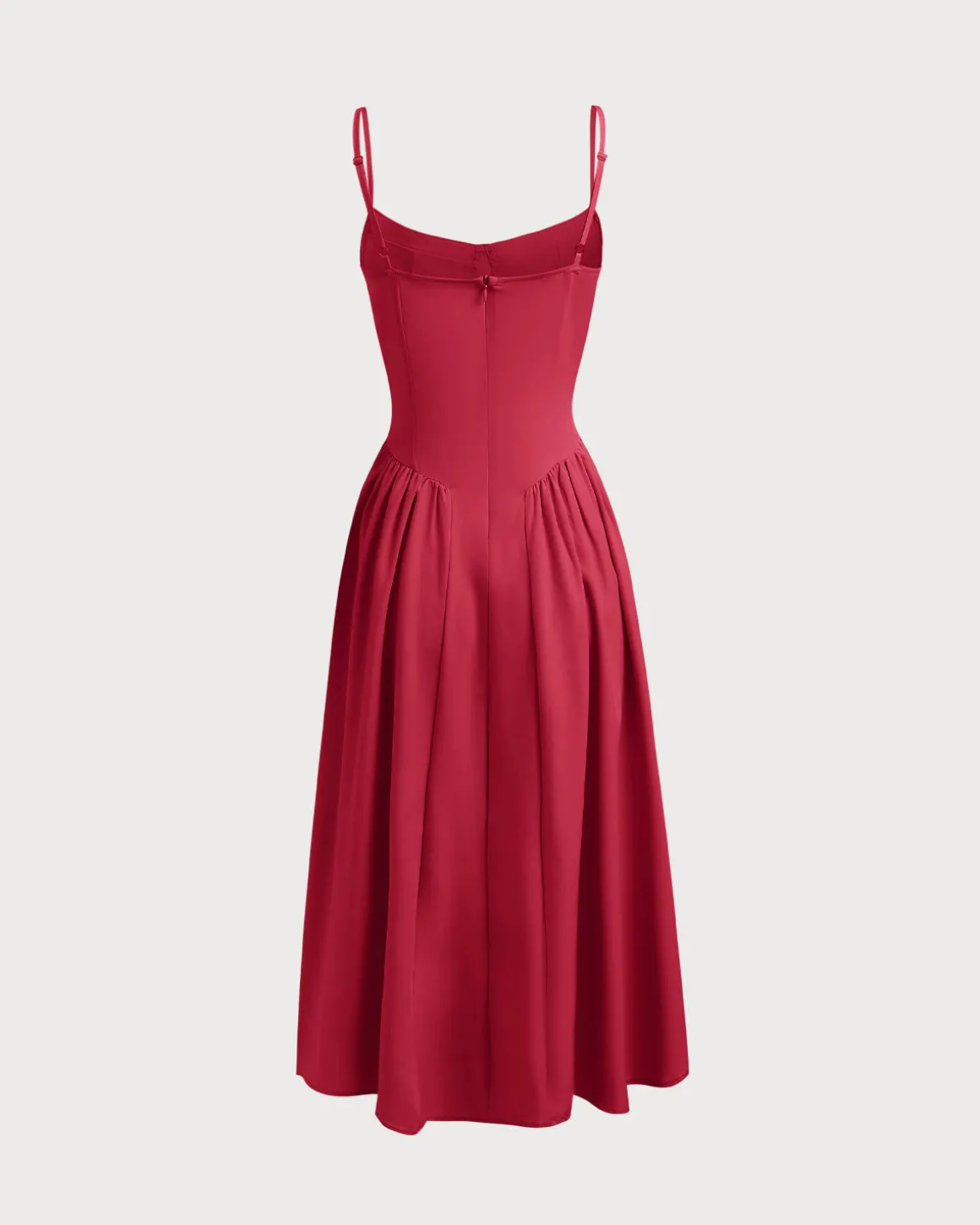 Red Square Neck Pocket Slip Midi Dress