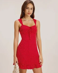 Red Sweetheart Neck Ruffle Slip Mini Dress
