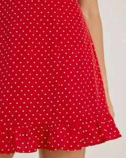 Red Sweetheart Neck Ruffle Slip Mini Dress