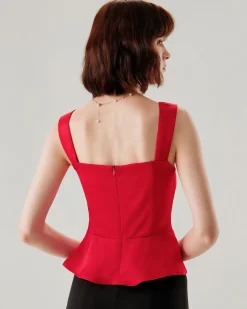 Red Sweetheart Neck Ruffle Tank Top