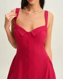 Red Sweetheart Neck Slip Midi Dress