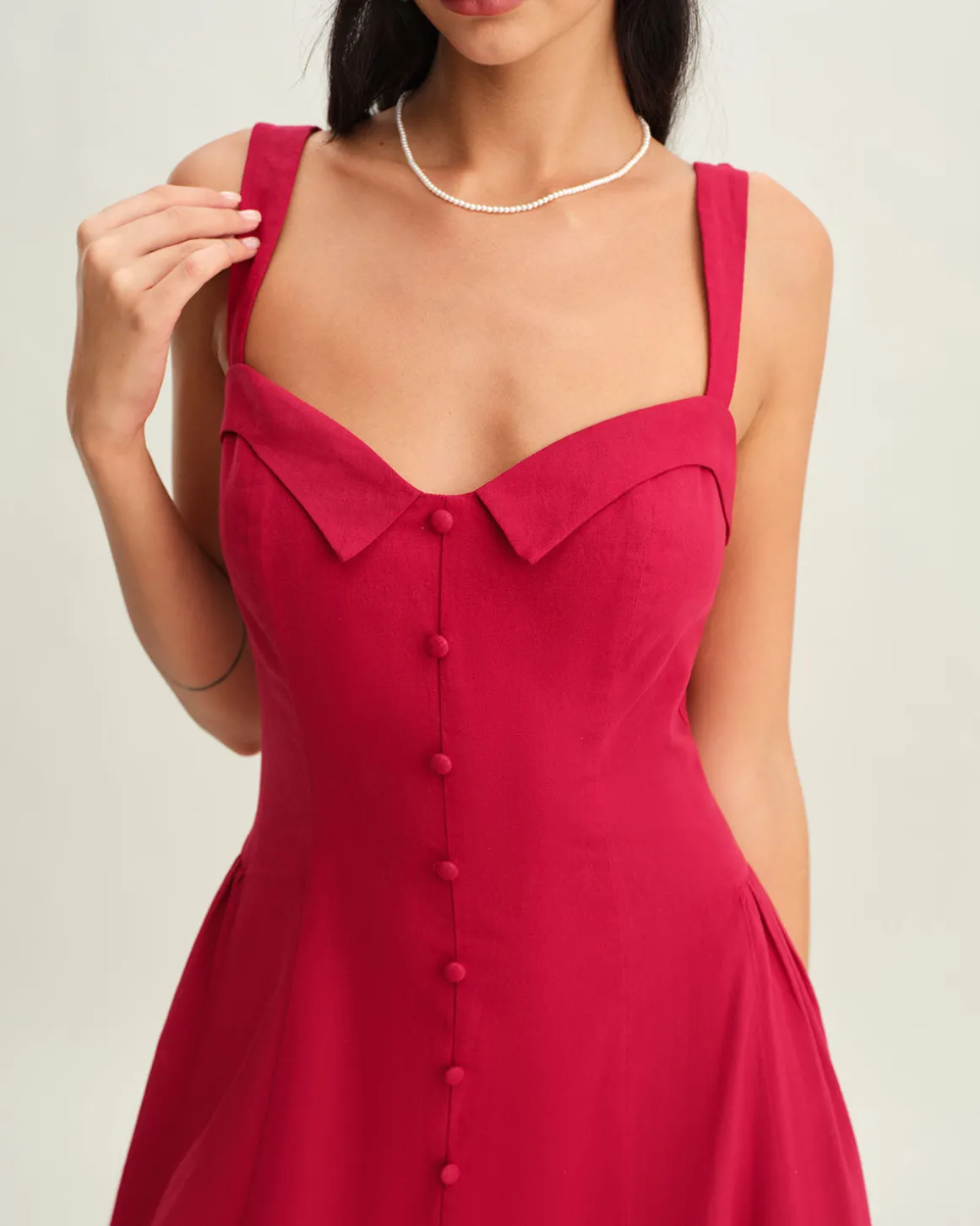 Red Sweetheart Neck Slip Midi Dress