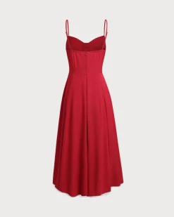 Red Sweetheart Neck Slip Maxi Dress