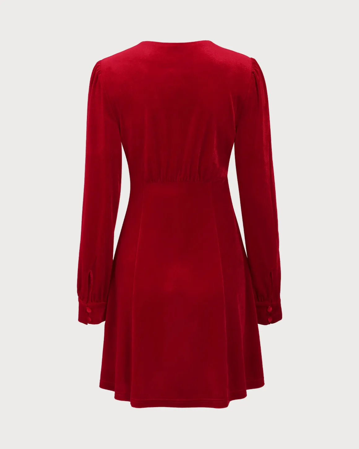 Red Velvet Puffed Sleeve A-Line Mini Dress