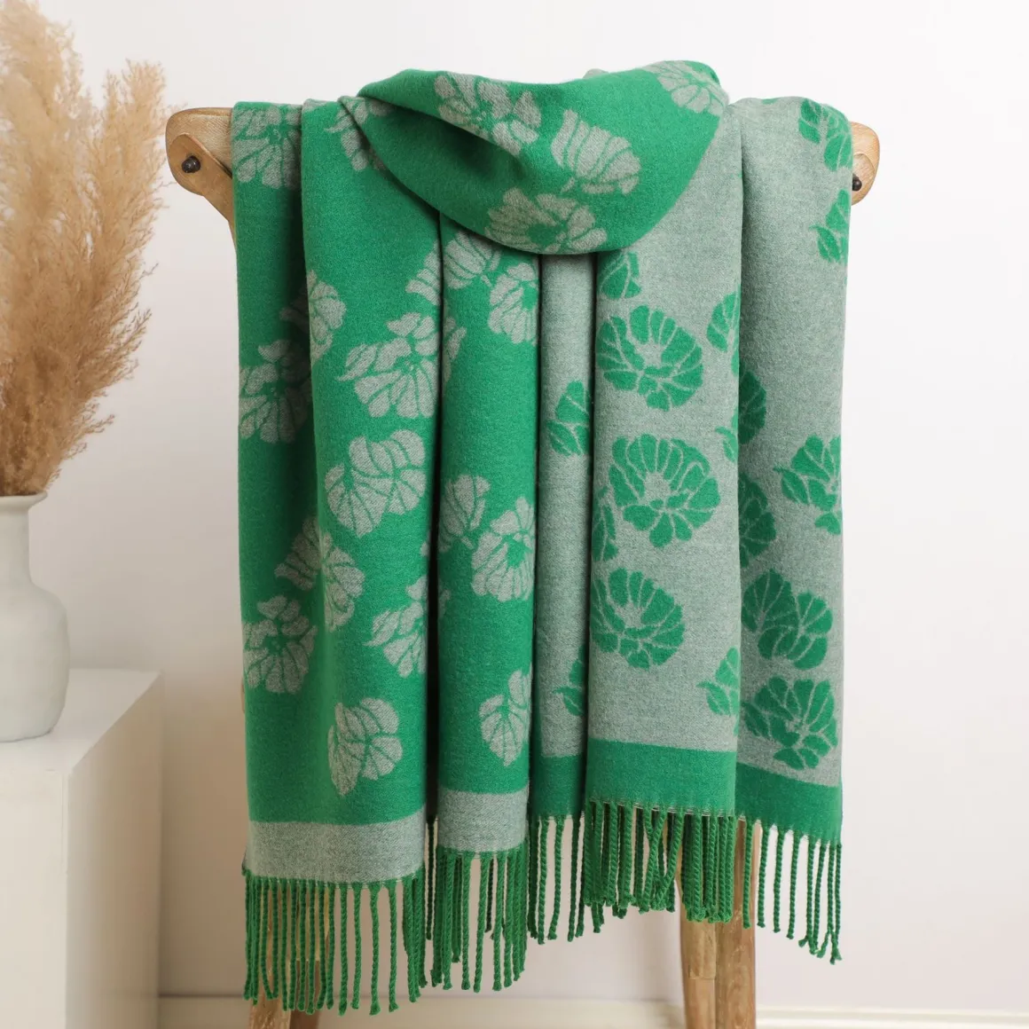 RHchic-The Floral Jacquard Wool Throw Blanket