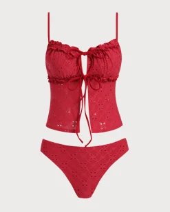 Rose Red Hollow Tankini Tankini Set