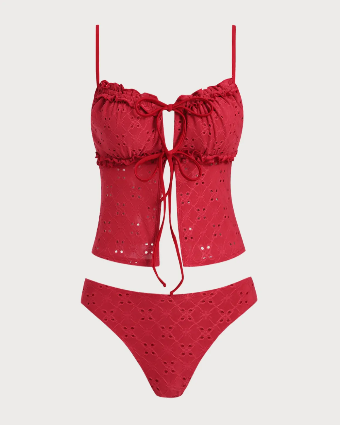 Rose Red Hollow Tankini Tankini Set