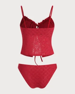 Rose Red Hollow Tankini Tankini Set