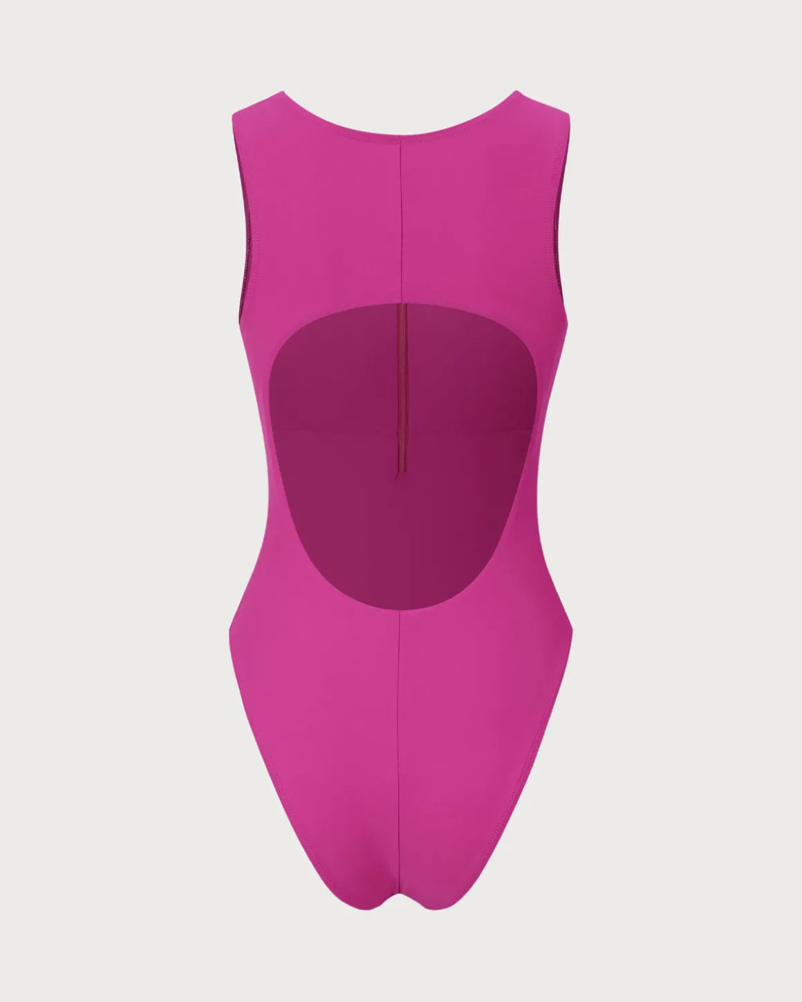 Rose Red Knit Zipper One-Piece Swimsuit