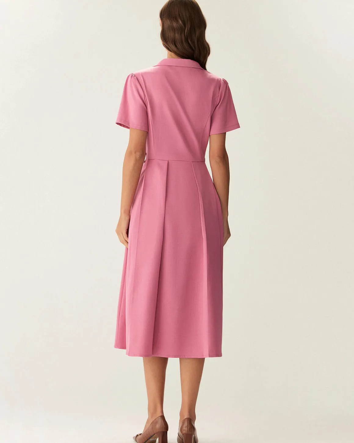Rose Red V-Neck Button Midi Dress