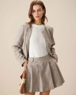 Round Neck Khaki Single-Breasted Jacket