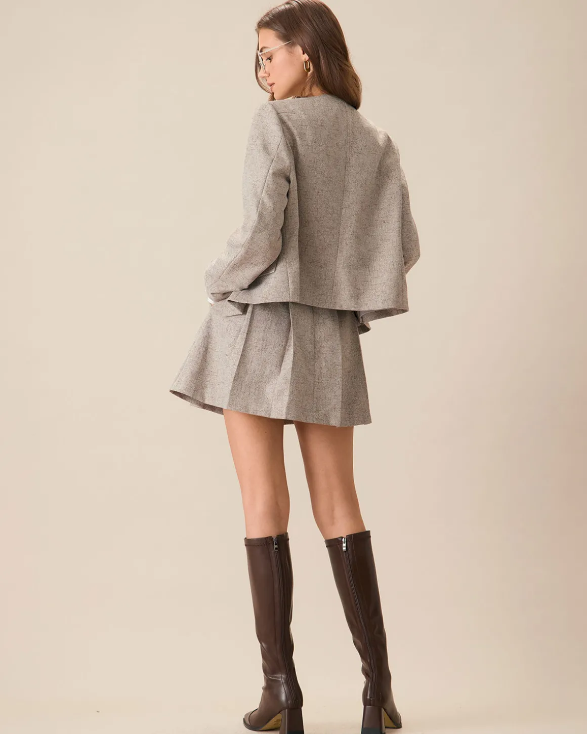 Round Neck Khaki Single-Breasted Jacket