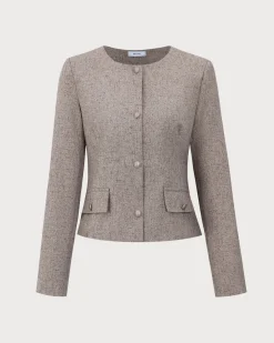 Round Neck Khaki Single-Breasted Jacket