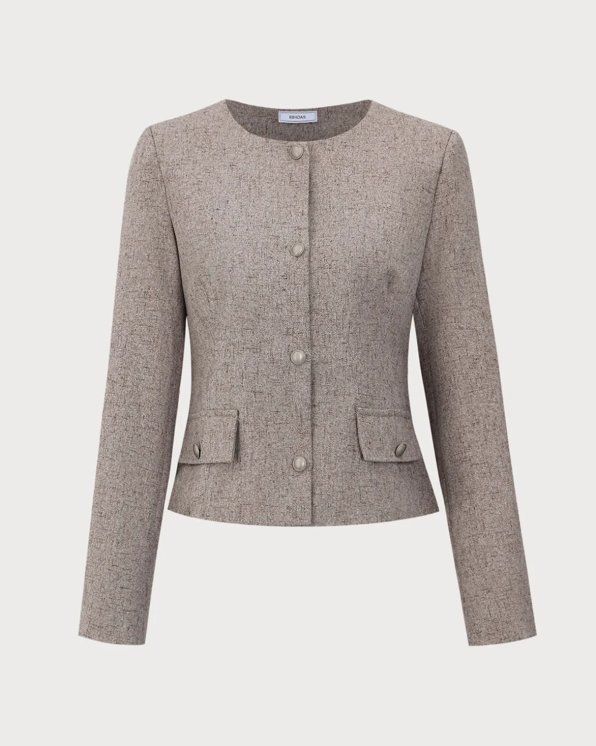Round Neck Khaki Single-Breasted Jacket