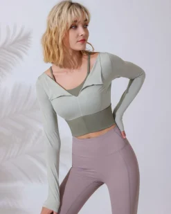 Sage Green Round Neck Long Sleeve Top - Light Support
