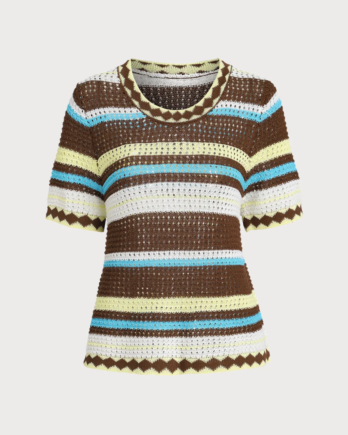 Striped Round Neck Crochet Blouse
