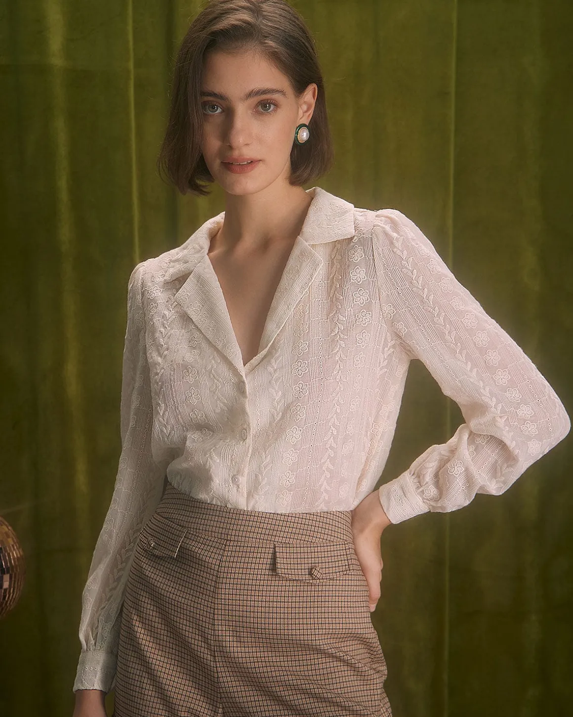 The Apricot Lapel Floral Embroidery Blouse