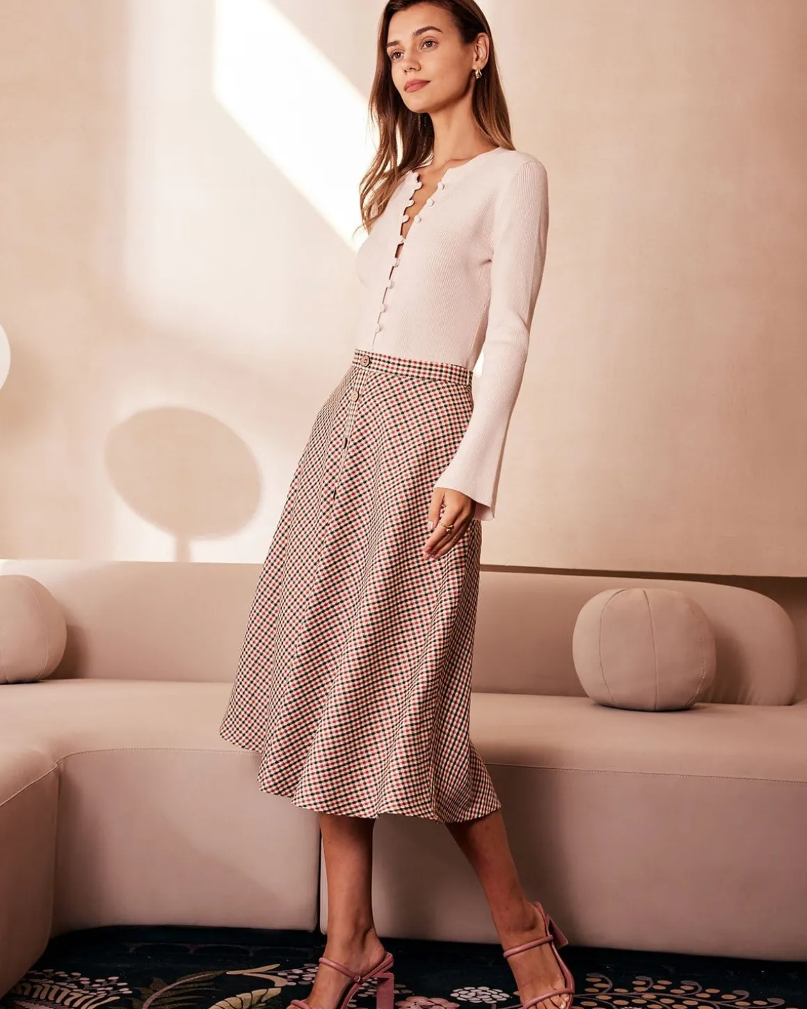 The Apricot Round Neck Button Up Knit Top
