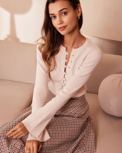 The Apricot Round Neck Button Up Knit Top
