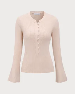 The Apricot Round Neck Button Up Knit Top