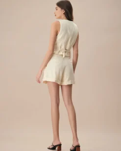The Apricot V Neck Button-Up Linen Vest