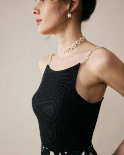 The Beaded Strap Ribbed Cami Top