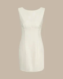 The Beige Boat Neck Back Bowknot Mini Dress