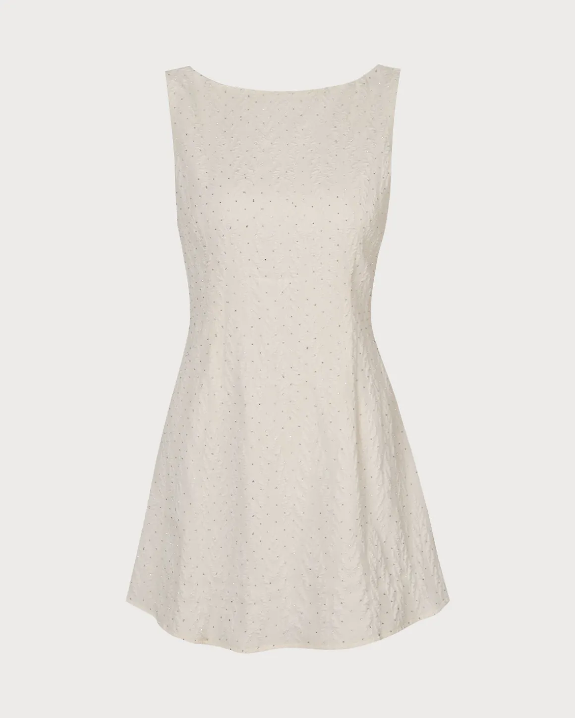 The Beige Boat Neck Textured Mini Dress