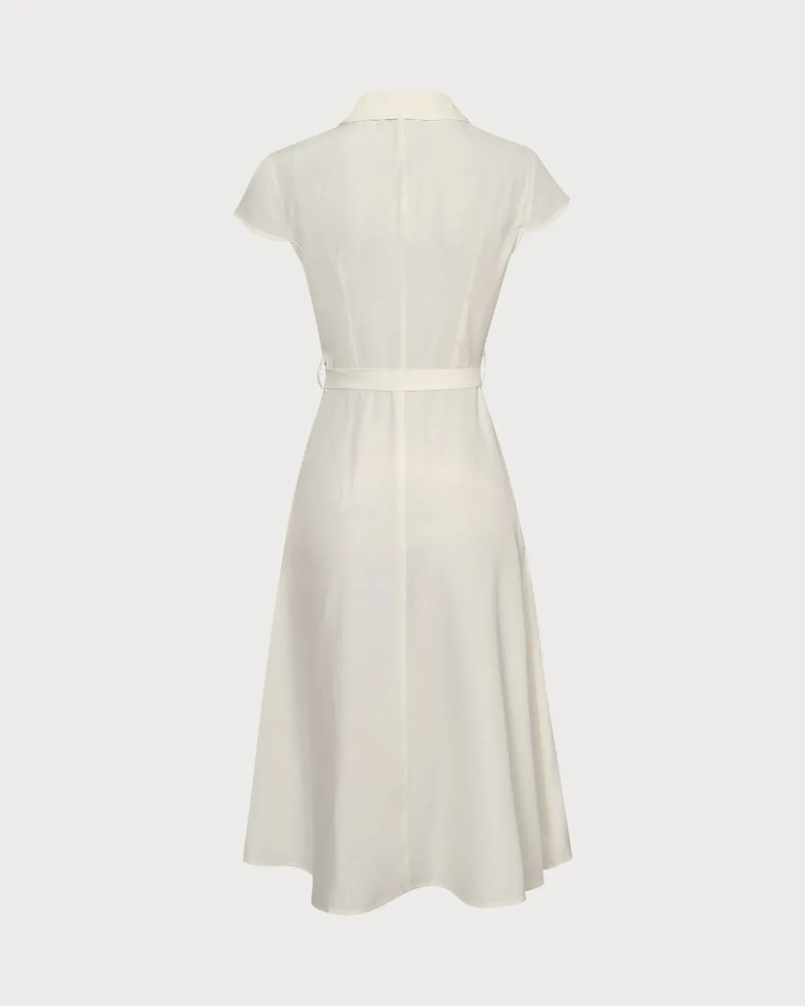 The Beige Lapel Cap Sleeve Shirt Midi Dress