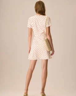 The Beige Polka Dot Button Mini Dress