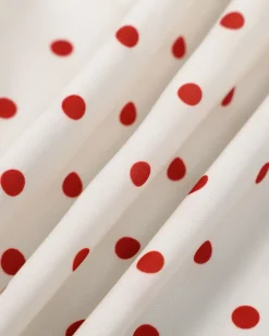 The Beige V Neck Polka Dot Button Midi Dress