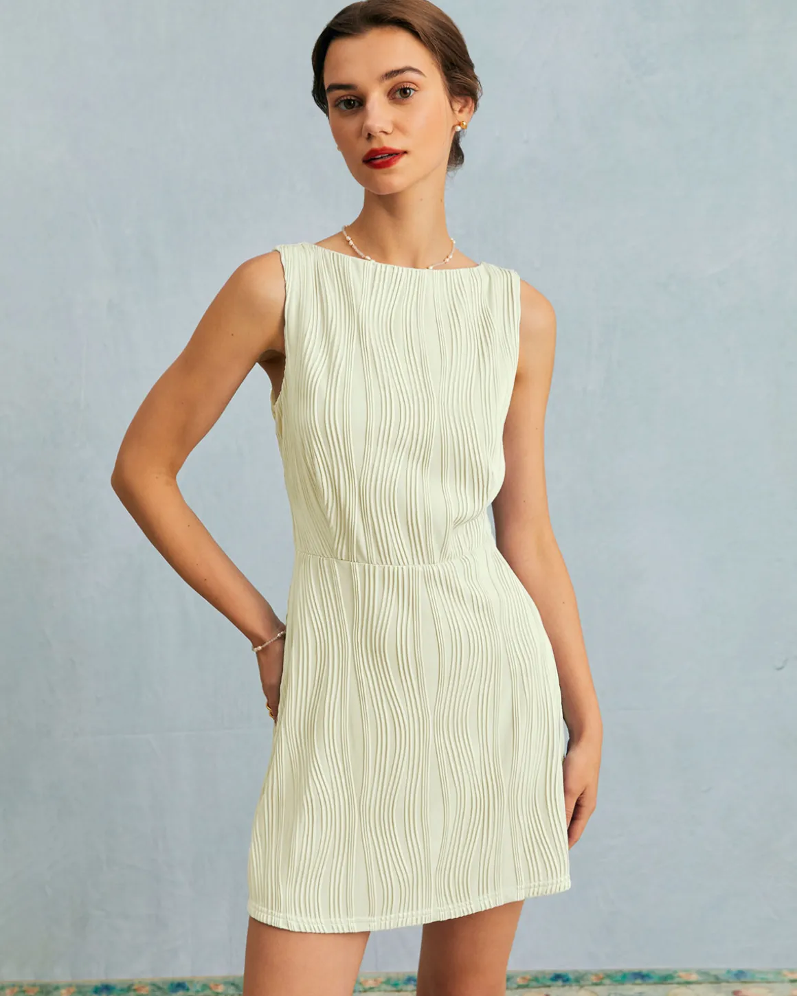 The Beige Water Ripple Textured Sleeveless Mini Dress