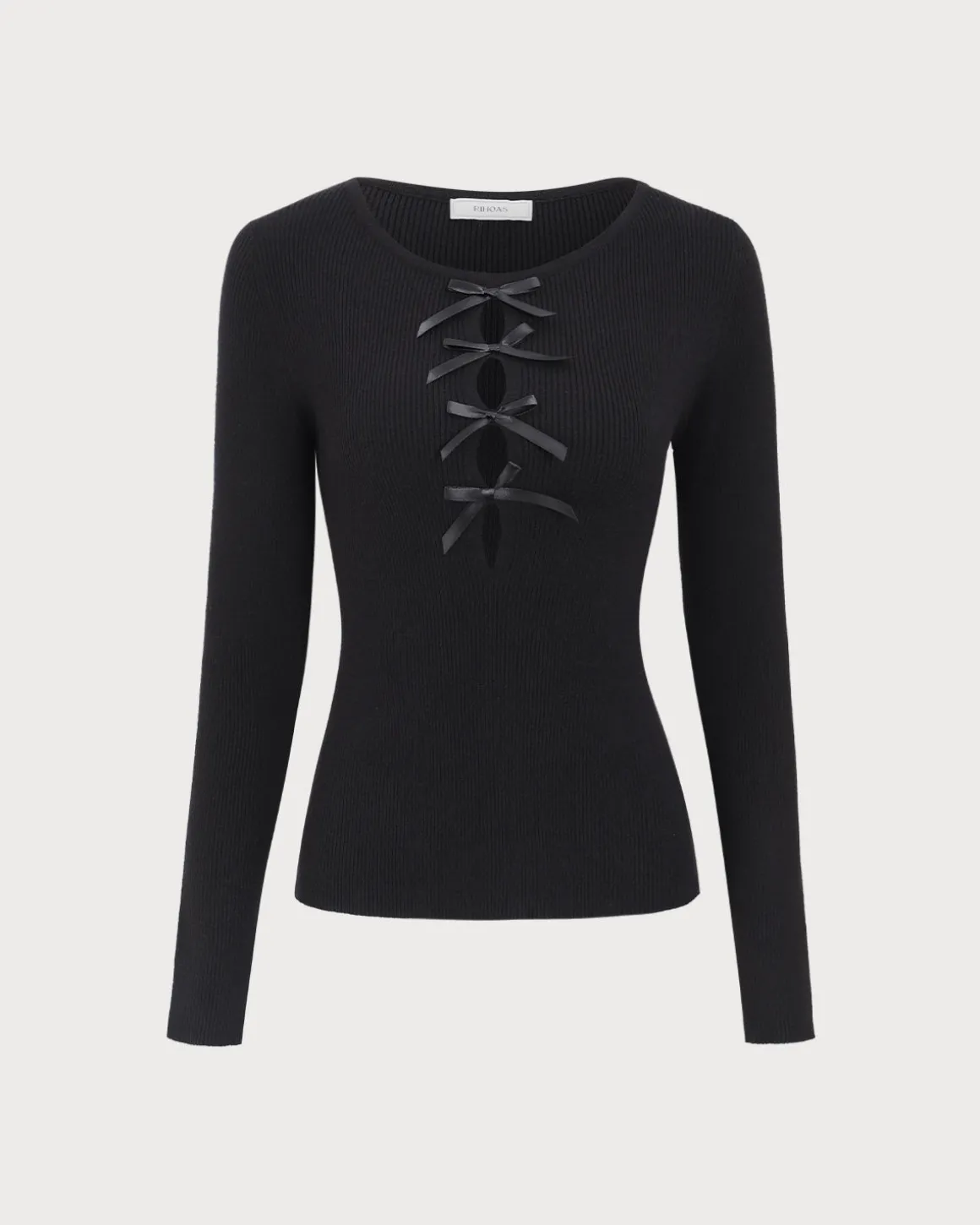 The Black Boat Neck Bowknot Front Knit Top