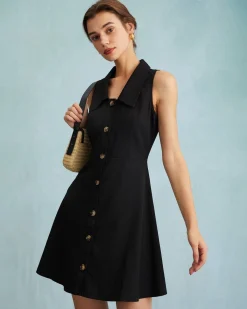 The Black Collared Sleeveless A Line Shirt Mini Dress
