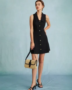 The Black Collared Sleeveless A Line Shirt Mini Dress