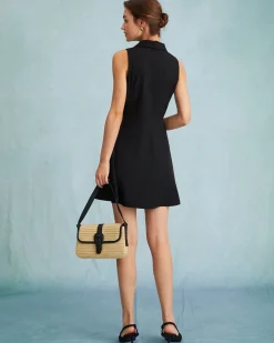 The Black Collared Sleeveless A Line Shirt Mini Dress