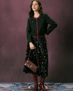 The Black Colorblock Button Tweed Jacket