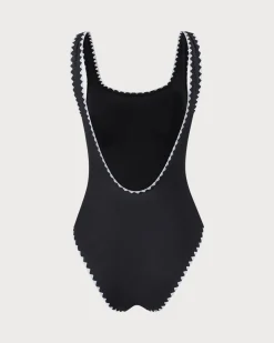 The Black Contrast Ribbed One-Piece Swimsuit