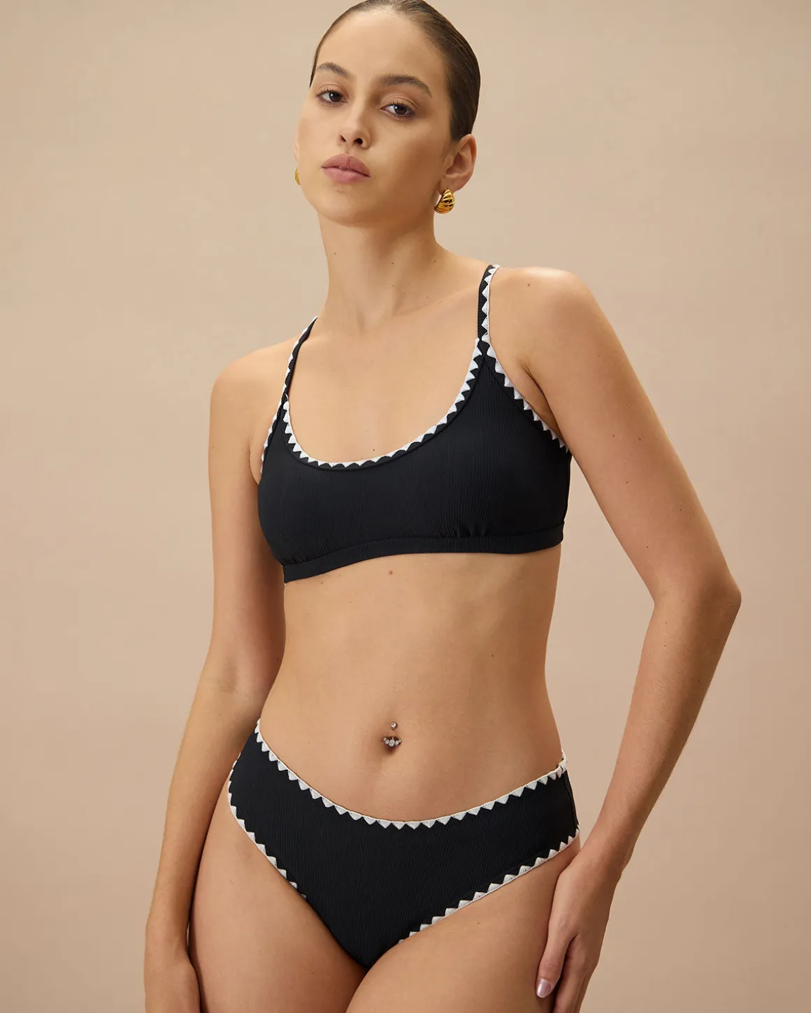The Black Contrast Ribbed Bikini Bottom