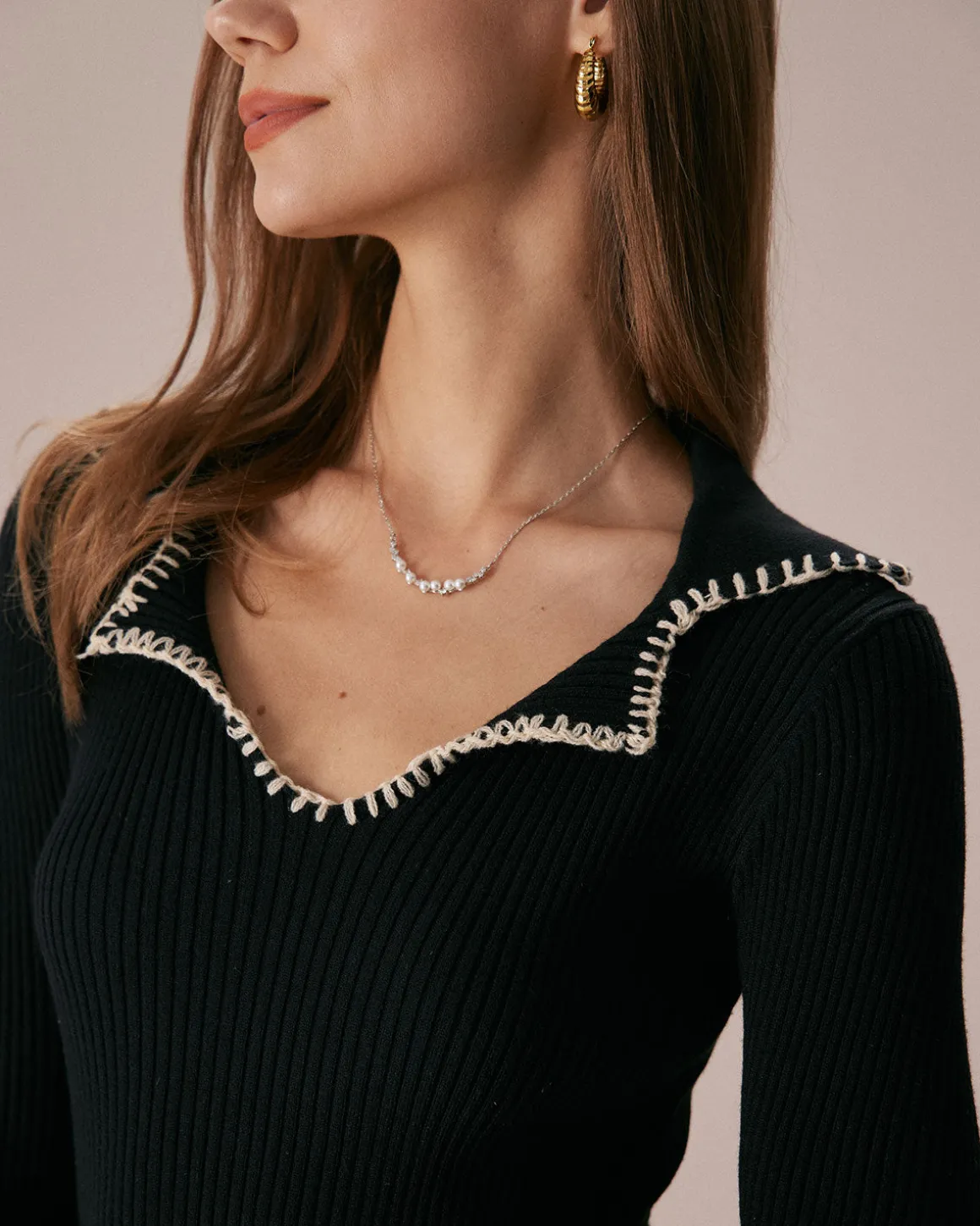 The Black Contrast Stitch Sweater Mini Dress